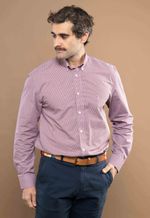 Camisa Justo Masculina Custom Xadrez Rosa Antigo