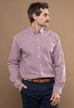 Camisa Justo Masculina Clássica Xadrez Rosa Antigo