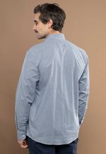 Camisa Justo Masculina Custom Xadrez Azul-Acinzentado
