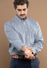 Camisa Justo Masculina Custom Xadrez Azul-Acinzentado