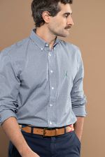 Camisa Justo Masculina Custom Xadrez Azul-Acinzentado