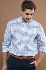 Camisa Justo Masculina Custom Xadrez Azul