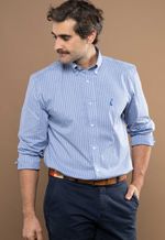 Camisa Justo Masculina Custom Xadrez Azul-Claro