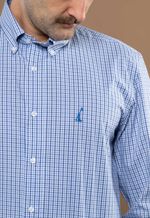 Camisa Justo Masculina Custom Xadrez Azul-Claro