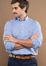 Camisa Justo Masculina Custom Xadrez Azul-Claro