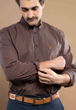 Camisa Justo Masculina Custom Xadrez Marrom