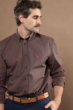Camisa Justo Masculina Custom Xadrez Marrom