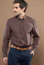 Camisa Justo Masculina Custom Xadrez Marrom