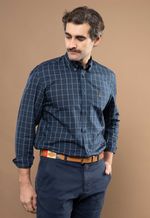 Camisa Justo Masculina Custom Xadrez Azul-Marinho