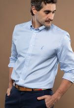 Camisa Justo Masculina Custom Listrada Azul-Celeste