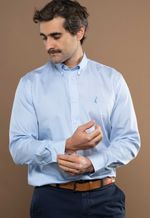 Camisa Justo Masculina Custom Listrada Azul-Celeste