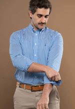 Camisa Justo Masculina Custom Listrada Azul-Médio