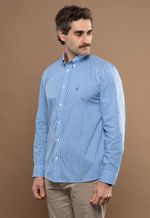 Camisa Justo Masculina Custom Listrada Azul-Médio