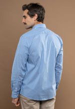 Camisa Justo Masculina Custom Listrada Azul-Médio