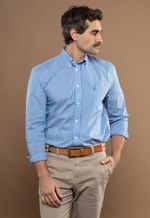 Camisa Justo Masculina Custom Listrada Azul-Médio
