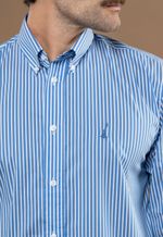 Camisa Justo Masculina Custom Listrada Azul-Médio