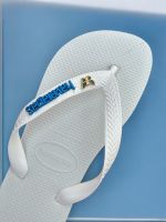 Havaianas Top Branca + Escrita Azul + Borboleta Azul 