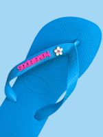Havaianas Top Turquesa + Escrita Rosa + Flor Branca Rosa