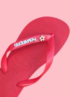 Havaianas Top Vermelho + Escrita Branca + Flor Branca Pedra Vermelho