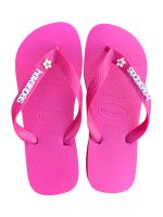 Havaianas Top Rosa Flux + Escrita Branca + Flor Branca Pedra Rosa
