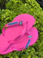 Havaianas Top Rosa Flux + Escrita Azul + Stitch Azul Orelha Rosa
