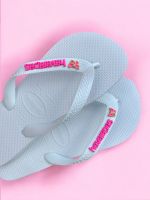 Havaianas Top Branca + Escrita Rosa Neon + Borboleta Rosa Neon