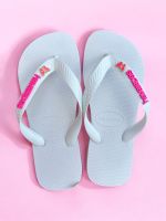 Havaianas Top Branca + Escrita Rosa Neon + Borboleta Rosa Neon