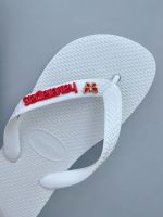 Havaianas Top Branca + Escrita Vermelha + Borboleta Vermelha 