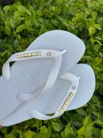 Havaianas Top Branca + Escrita Dourada + Ponto de Luz Cristal