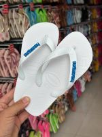 Havaianas Top Branca + Escrita Azul Metalizado 