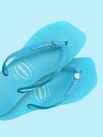 Havaianas Square Glitter Neon Azul + Sereia + Concha