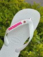 Havaianas Top Branca + Escrita Rosa + Ponto Luz Rosa