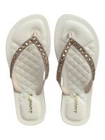 Chinelo Lunielly Strass Bege Redondo