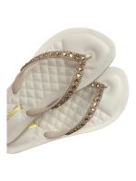 Chinelo Lunielly Strass Bege Redondo