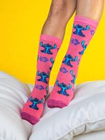 Meia Stitch Fundo Rosa Flor Azul