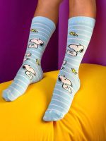 Meia Snoopy Azul Listrada