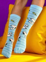 Meia Snoopy Azul Listrada