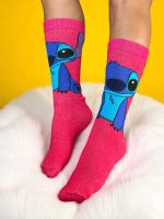 Meia Stitch Fundo Rosa Pink Orelha Lilas
