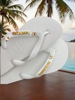 Havaianas Top Branca + Escrita Dourada + Borboleta Branca 