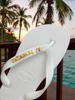 Havaianas Top Branca + Escrita Dourada + Borboleta Branca 