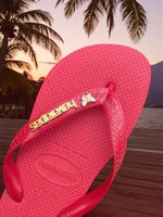 Havaianas Top Vermelho + Escrita Dourada + Borboleta Branca
