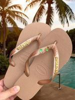 Havaianas Top Rose Gold + Escrita Dourada + Coco + Coqueiro