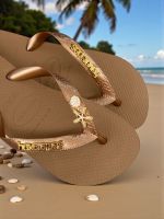 Havaianas Top Rose Gold + Escrita Dourada + Concha + Estrela