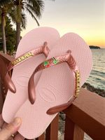 Havaianas Top Rosa Ballet + Escrita Dourada + Coco + Coqueiro