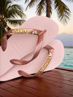 Havaianas Top Rosa Ballet + Escrita Dourada + Borboleta Branca