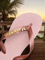 Havaianas Top Rosa Ballet + Escrita Dourada + Borboleta Branca