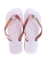 Havaianas Top Rosa Ballet + Escrita Dourada + Flor Branca Pedra Rosa