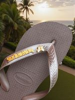 Havaianas Top Cafe + Escrita Dourada + Borboleta Branca 