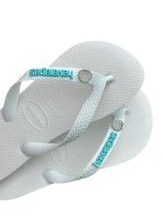 Havaianas Top Branco + Escrita Azul Claro + Concha Glitter