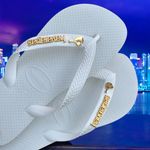 Havaianas Top Branco + Escrita Dourada + Raquete Beach Tenis